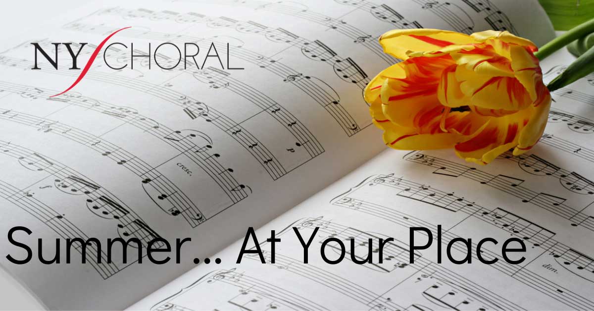 Image of yellow rose on music score, promoting NYChoral's 2021 Summer at Your Place