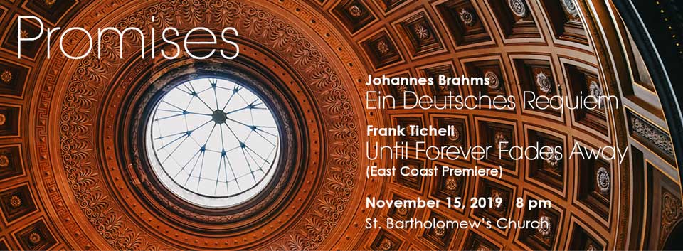David Hayes conducts new work from Frank Ticheli, Until Forever Fades Away, for chorus and string orchestra. Paired with Brahms’ beloved Ein Deutsches Requiem.